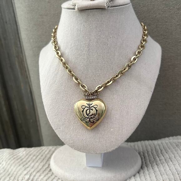 Y2K Juicy Couture Logo Heart Shaped Locket Gold Tone Necklace - Picture 1 of 4